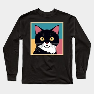 Black Tuxedo Cat Graphic Long Sleeve T-Shirt